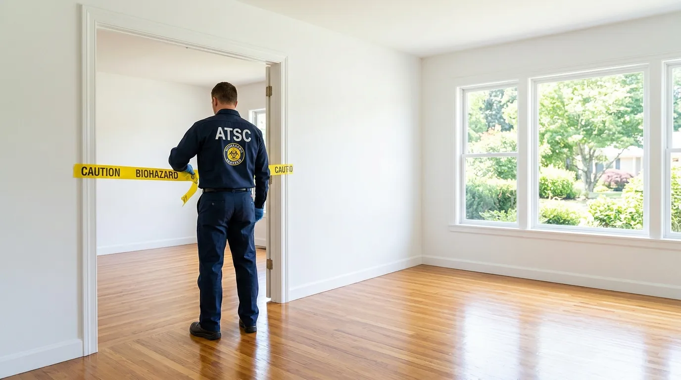 Certified biohazard cleanup crew performing Decomposition Cleanup in Fuquay-Varina